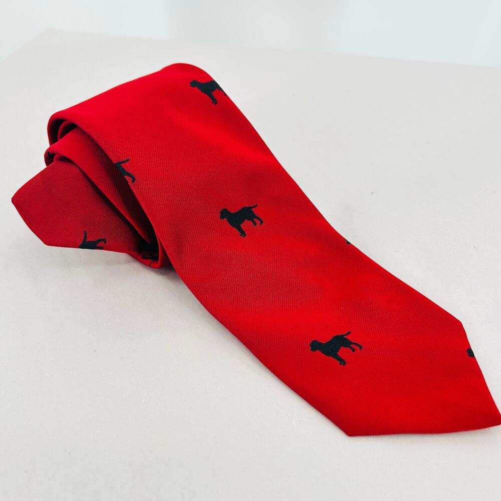 Vintage 70s Chippmunk Creations Red Labrador Retriever Dog Embroidered Tie